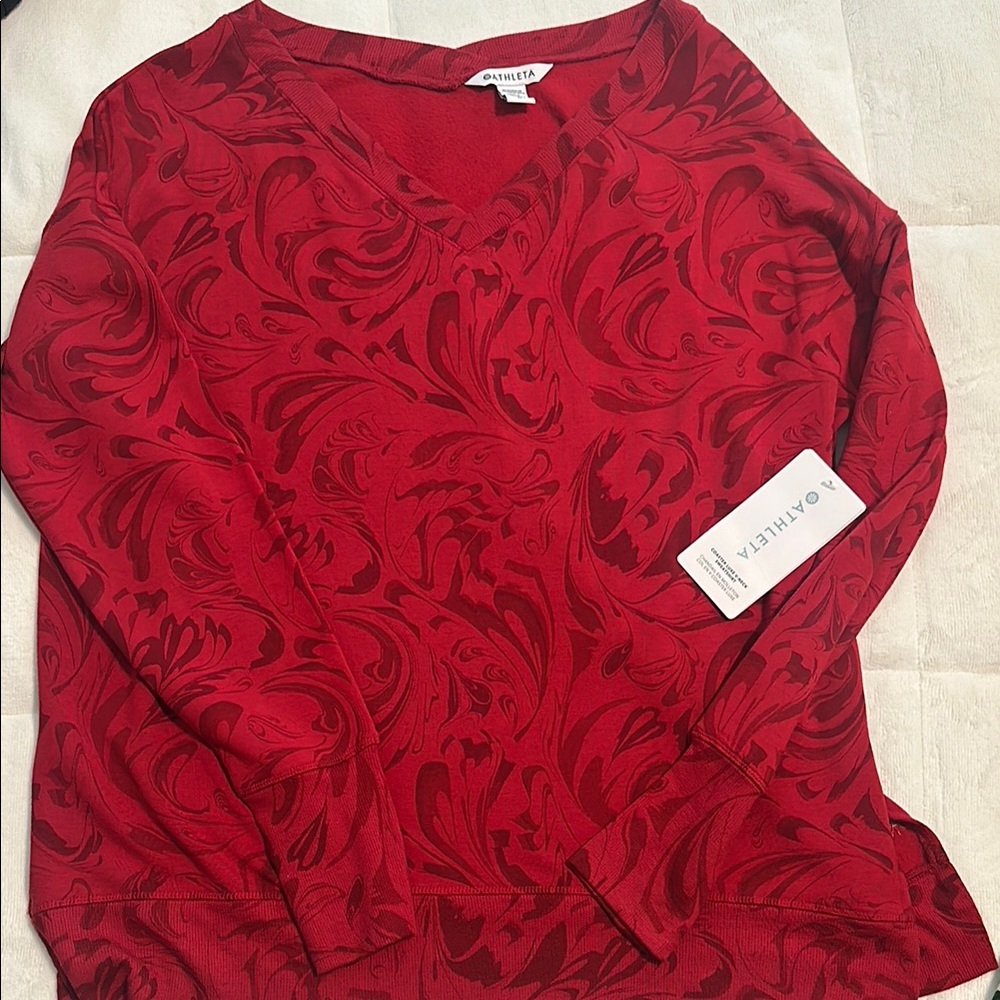 Athleta Vivid Red Swirl Long Sleeve Top